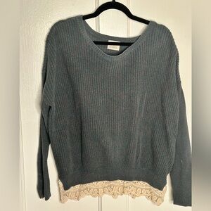 Pins & Needles Grey Crewneck Sweater with Cream Lace Trim